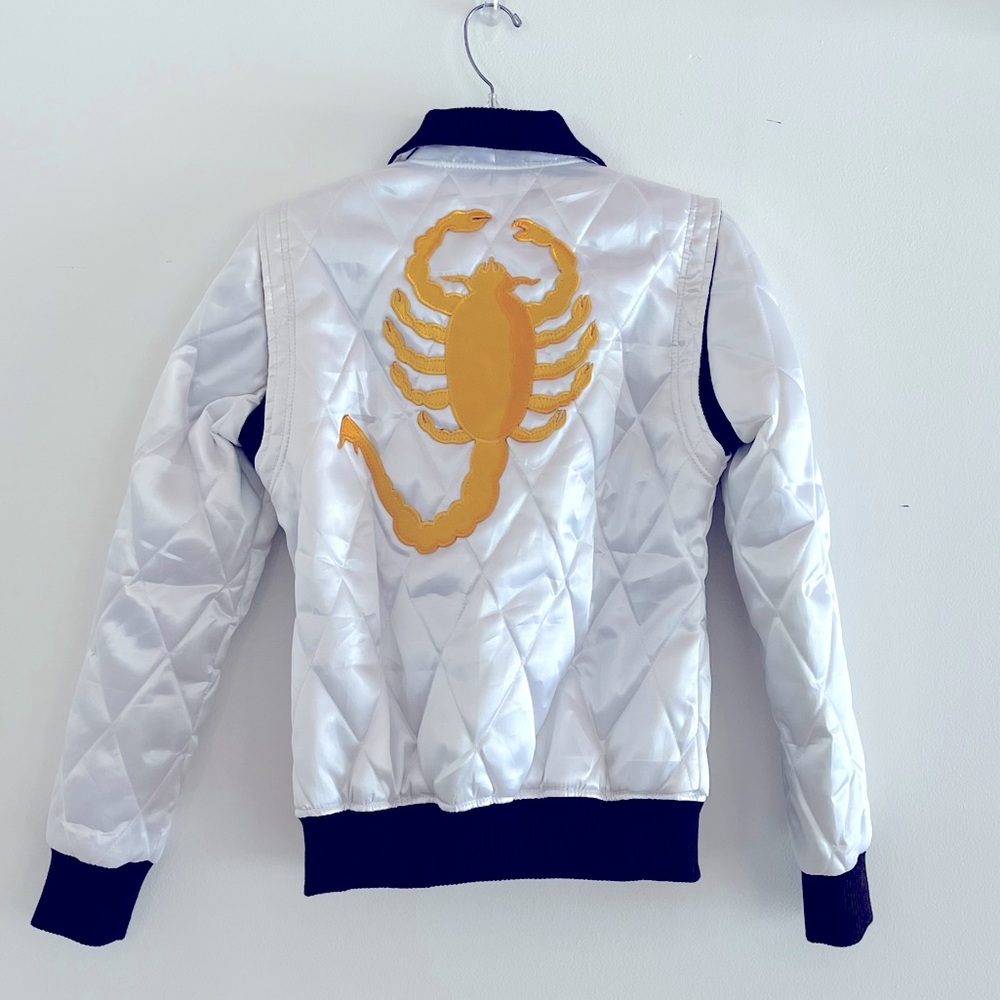White and Gold Scorpion Bomber Jacket